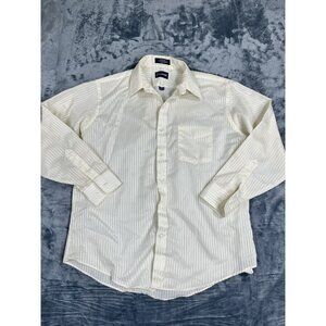 Luxurata Mens Ivory Striped Button-Up Dress Shirt Regular Fit Size L